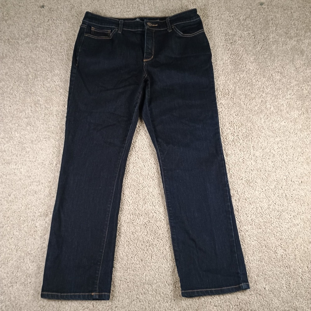 St Johns Bay Straight Leg Jeans Womens 12 Short Dark Wash Stretch Denim Casual